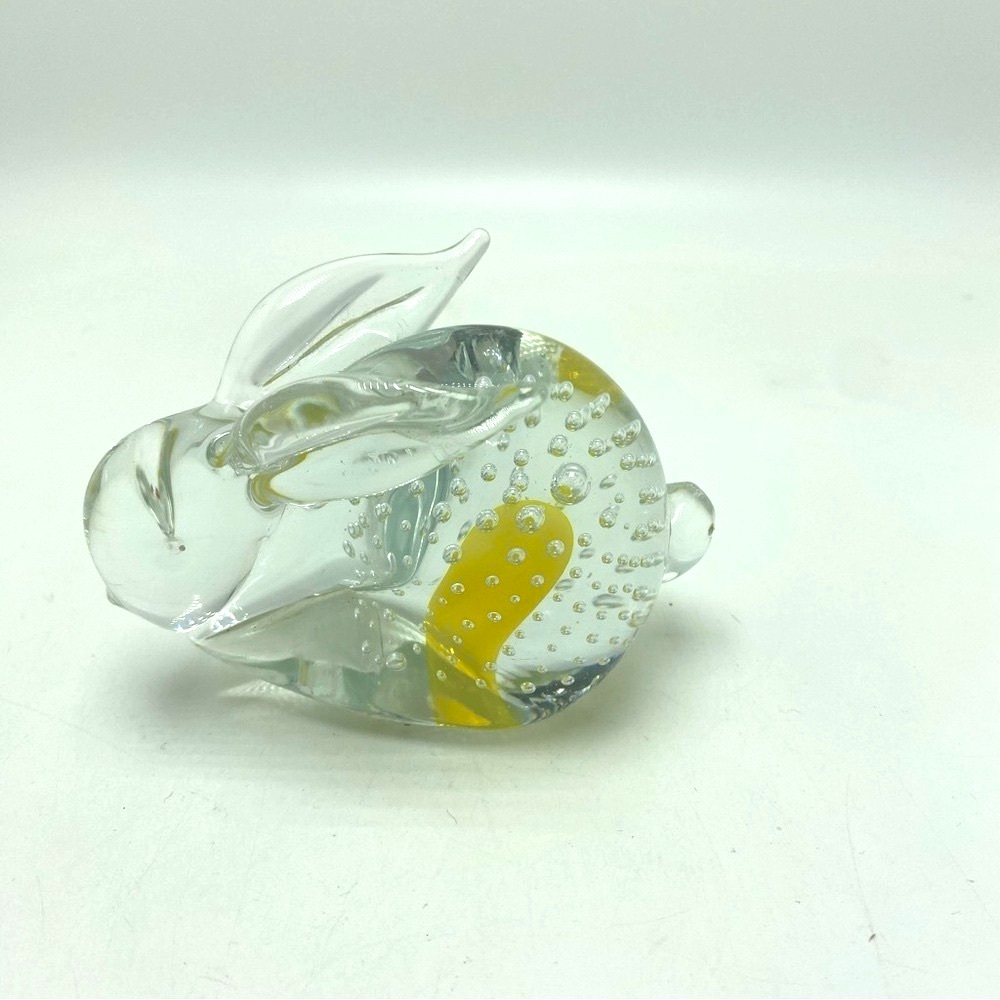 Vintage George Good Art Glass Rabbit With Bullicante Bubble Infused Yellow